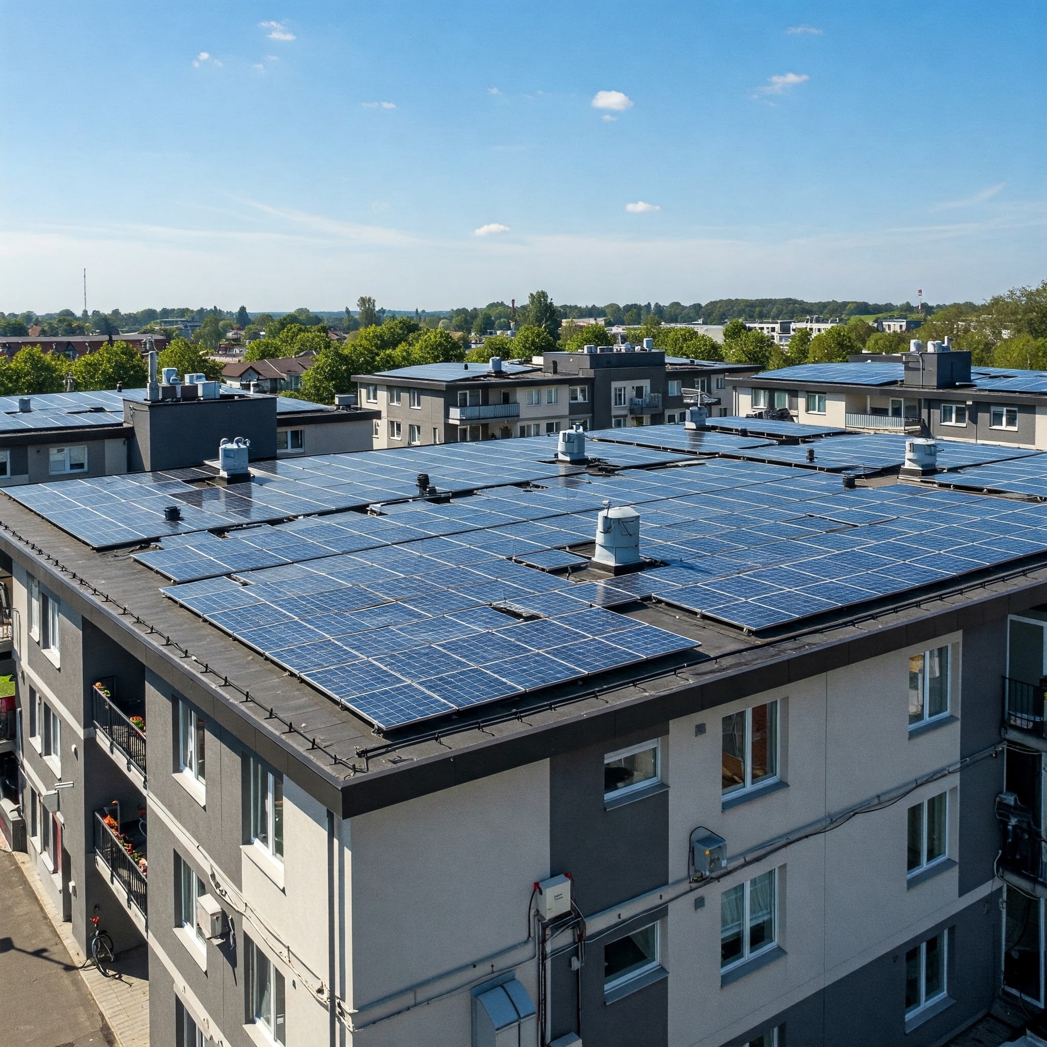 Paneles solares en tejado comunitario